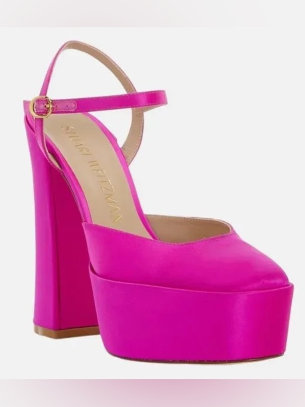 Stuart Weitzman Skyhigh Flamingo Pink Fuchsia Platform Pump Ankle Strap 4 34 NEW